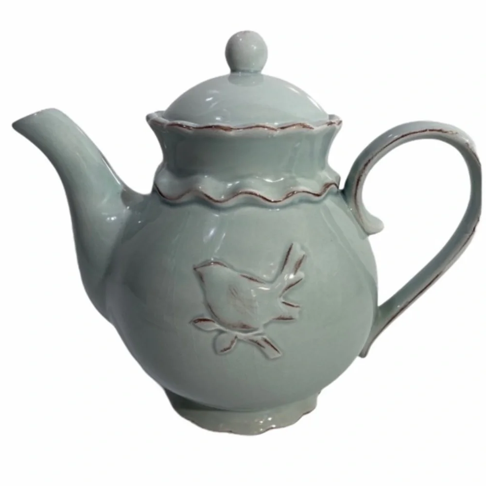 Vintage Tea Set Bird Teapot Teacup Delicate Floral Hand Painted Hand Crafted Art